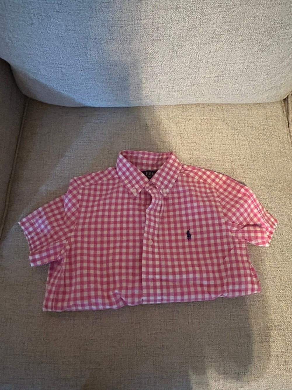 Ralph Lauren Red & White Gingham Short-Sleeve Button-Down Shirt— LIKE NEW